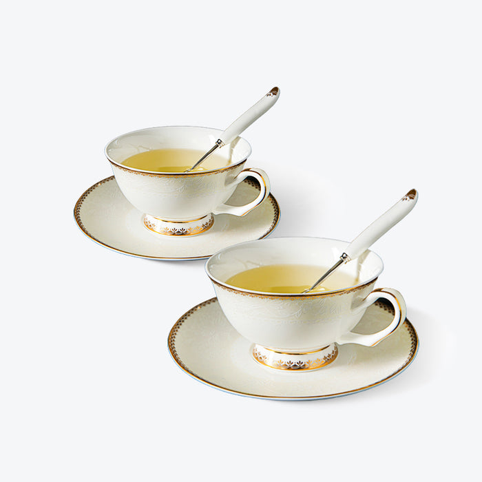 Sculpture With Golden Trim Bone China Cup And Saucer Set