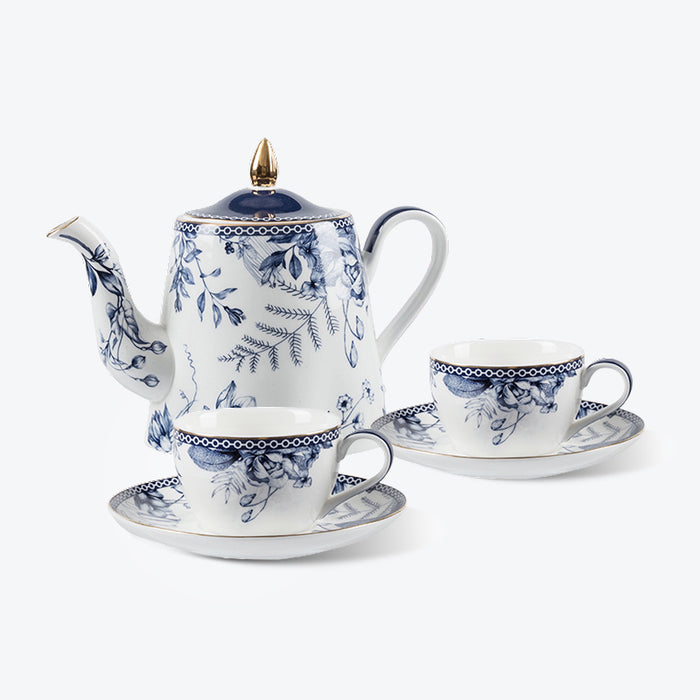 Blue And White Floral Porcelain Tea Set