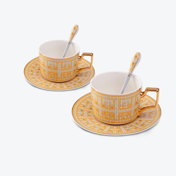 Yellow British Plaid Ceramic Coffee Cup