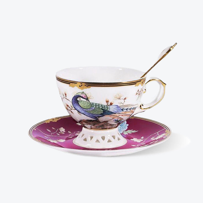 Purple Bird Bone China Coffee Cup