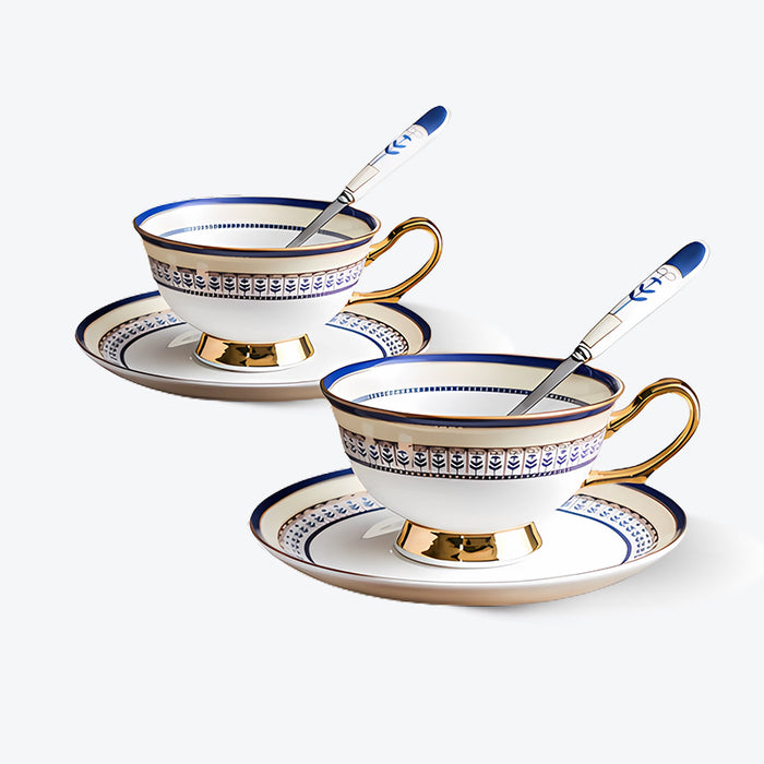 Set of 2 Gold Plated Bone China Cup And Saucers