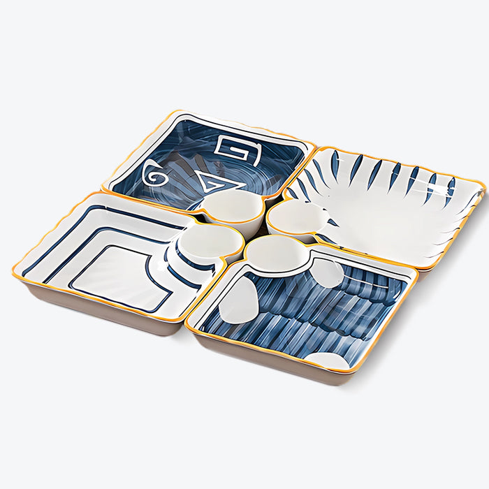 Japanese Square Ceramic Plate with Dipping Saucer