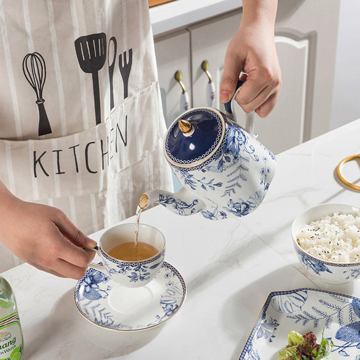 Blue And White Floral Porcelain Tea Set
