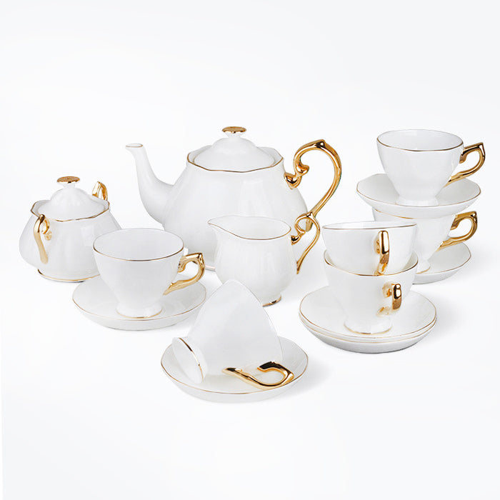 White Bone China Golden Handle Tea Set