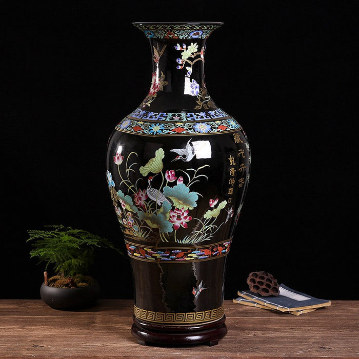 Large Chinese Handmade Jingdezhen Rose Floor Vase