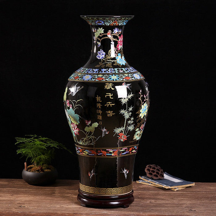 Large Chinese Handmade Jingdezhen Rose Floor Vase