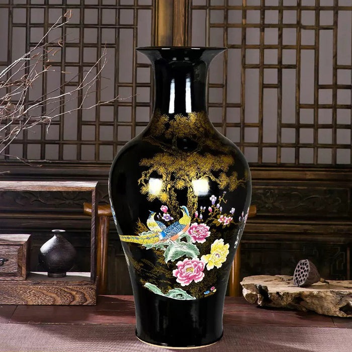 Large Chinese Handmade Jingdezhen Rose Floor Vase
