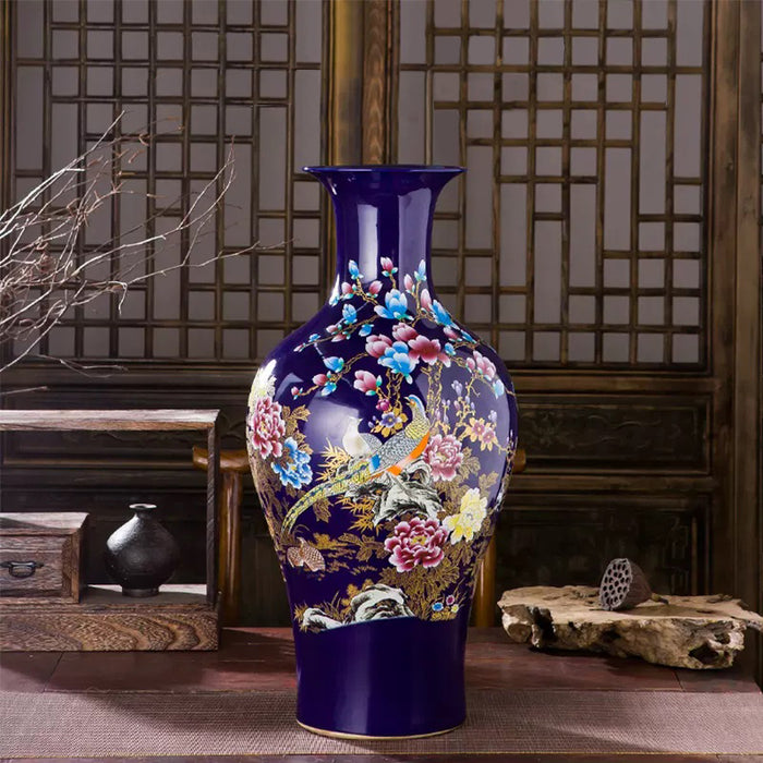 Large Chinese Handmade Jingdezhen Rose Floor Vase