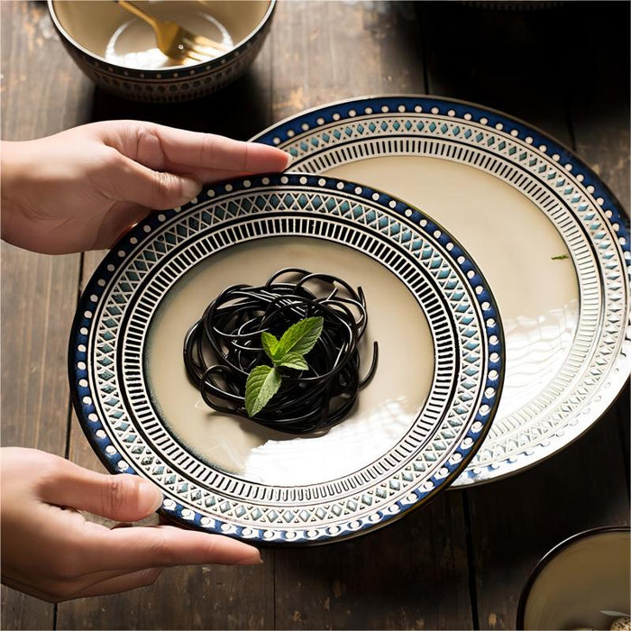 Embossed Reactive Glaze Stoneware Plate