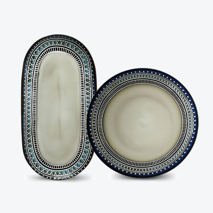 Embossed Reactive Glaze Stoneware Plate