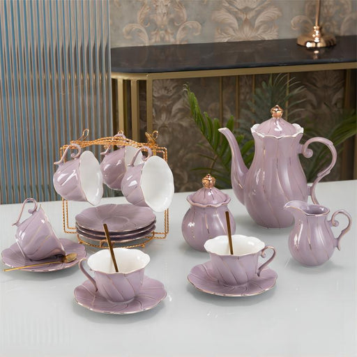 Purple Glaze With Gold Line Tea Set