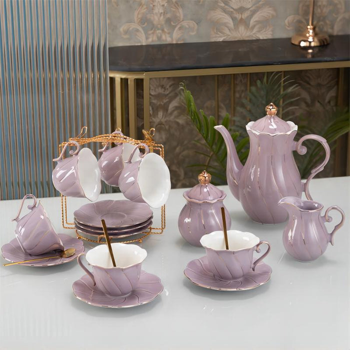 Purple Glaze With Gold Line Tea Set