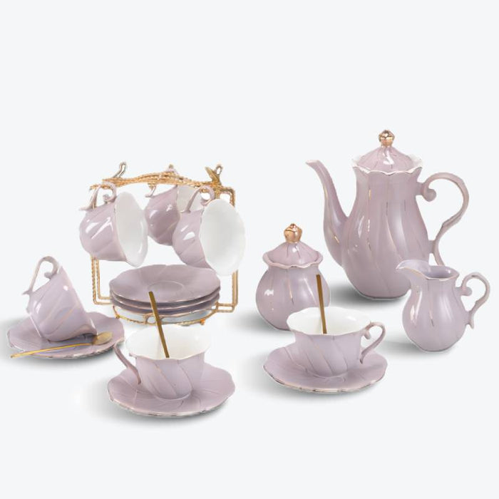 Purple Glaze With Gold Line Tea Set