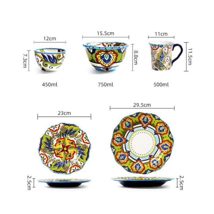 Green Hand-painted Boho Dinner Set-7