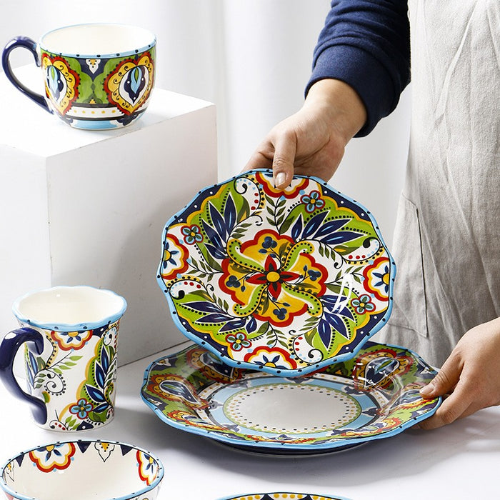 Green Hand-painted Boho Dinner Set-1