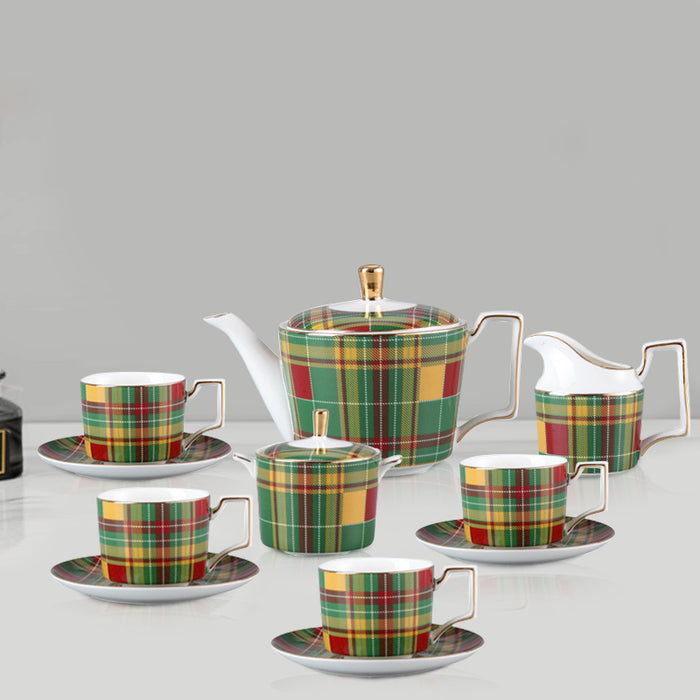 European Green Plaid Afternoon Tea & Coffee Set