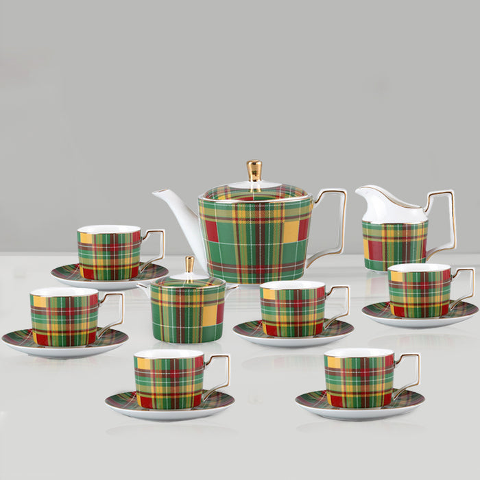 European Green Plaid Afternoon Tea & Coffee Set