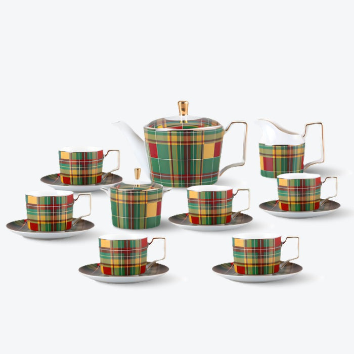 European Green Plaid Afternoon Tea & Coffee Set