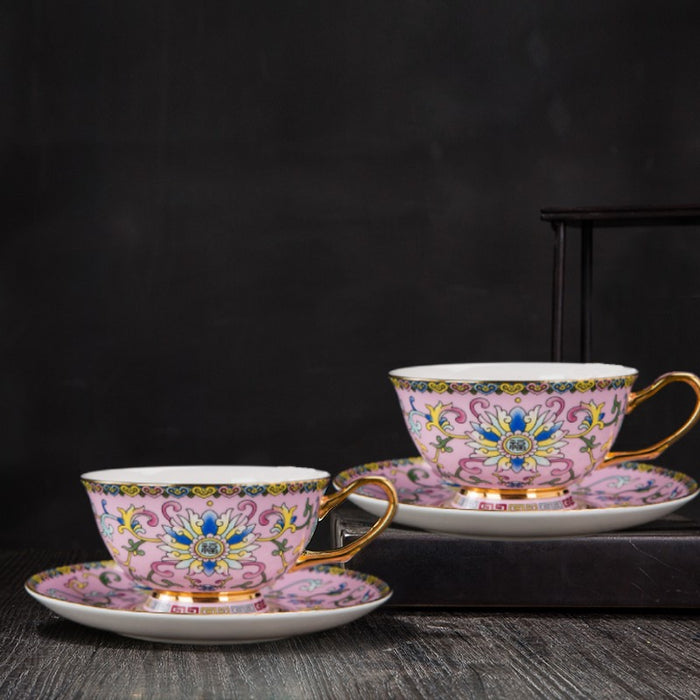 Chinese Enamel Lotus Bone China Coffee Cup-5