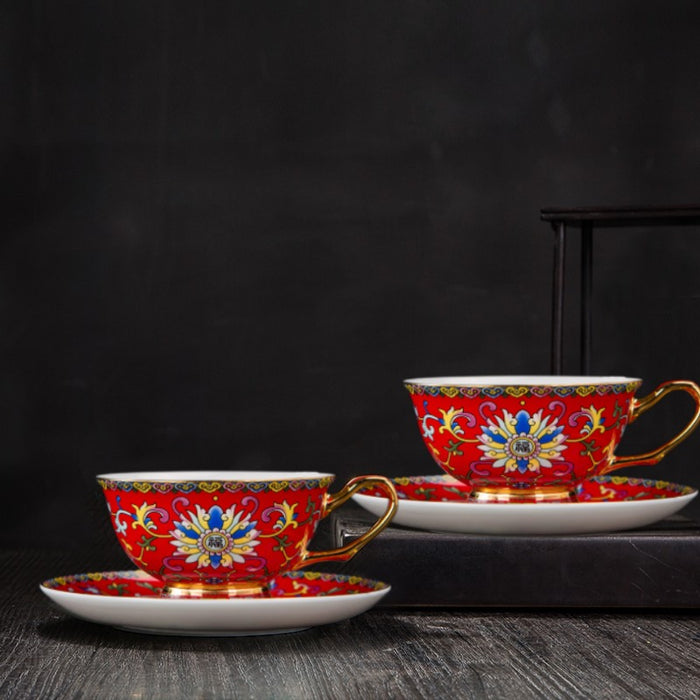 Chinese Enamel Lotus Bone China Coffee Cup-6