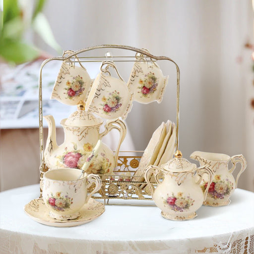 European Rose Ivory Porcelain Coffee Set-1