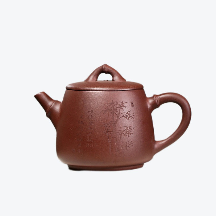 Handmade Bamboo Leaves Purple Clay Teapot