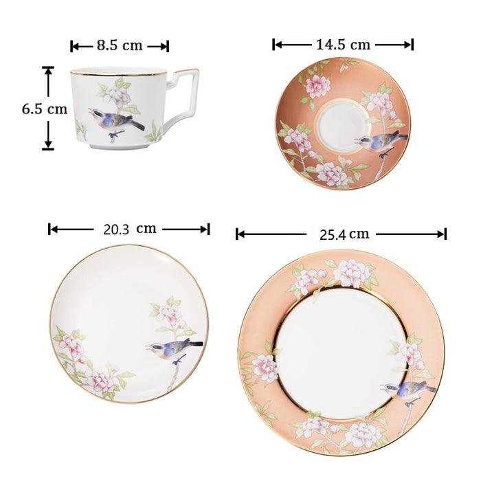 British Flower Bird Bone China Dinnerset with Coffee Cup,Dinner Plate