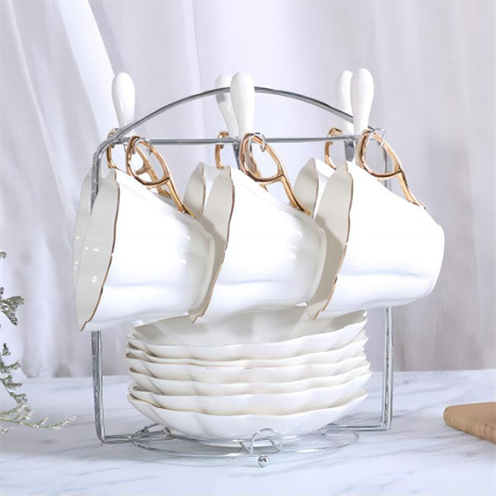 Golden Rim Simple White Ceramic Coffee Cup and Saucer Set