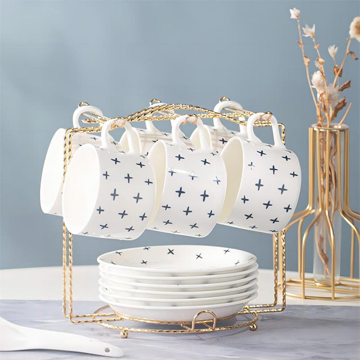White Golden Rim Ceramic Coffee Cup and Saucer Set