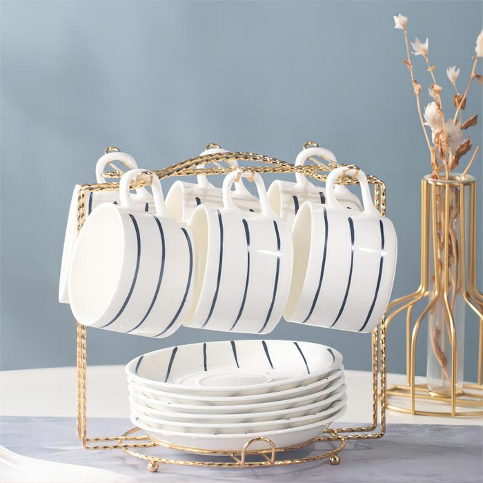 White Golden Rim Ceramic Coffee Cup and Saucer Set