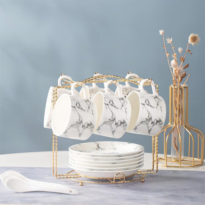 White Golden Rim Ceramic Coffee Cup and Saucer Set