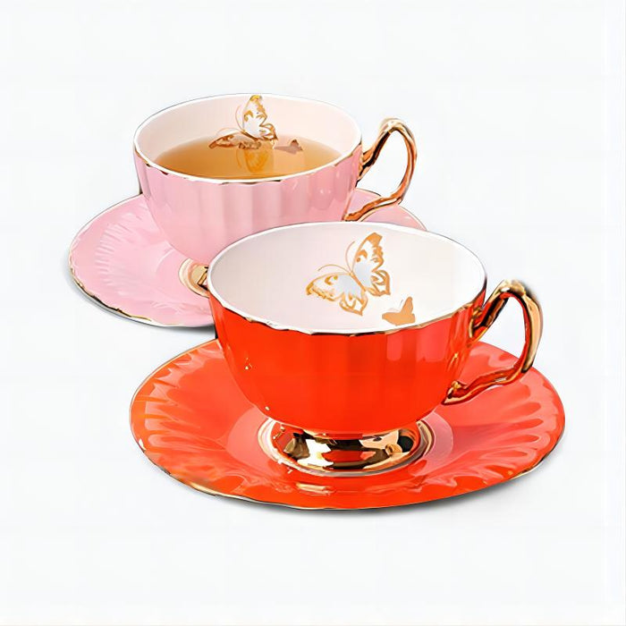 Petal Shape Bone China Coffee Cup and Saucer Set of 2