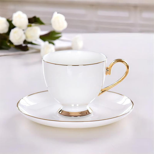 Gold Rim Bone China Coffee Cup and Saucer Set
