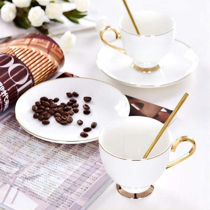 Gold Rim Bone China Coffee Cup and Saucer Set