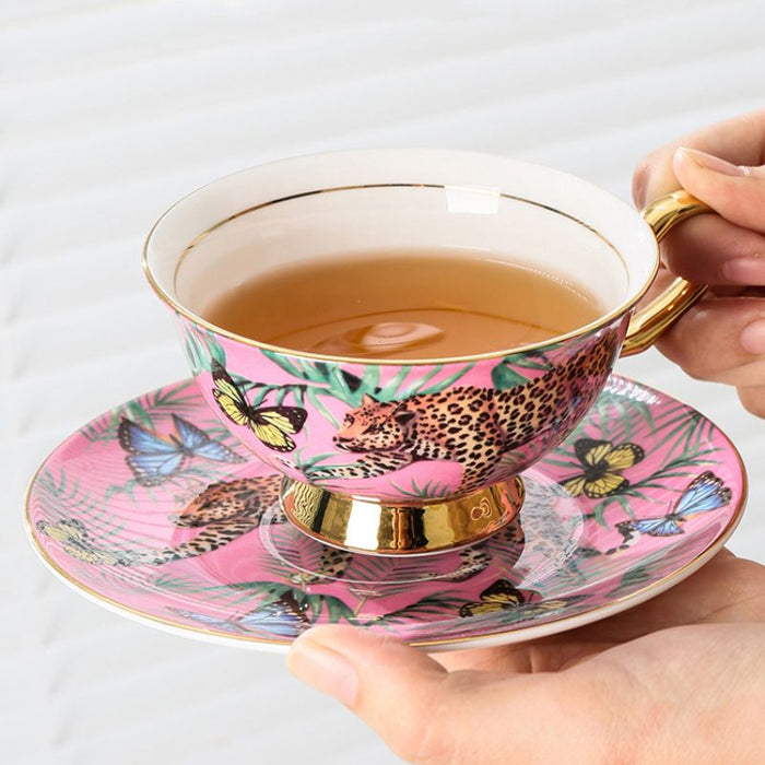 Leopard Golden Rim Bone China Coffee Cup Set-6