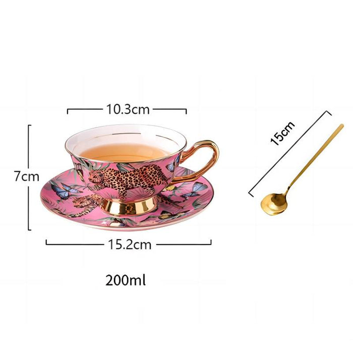 Leopard Golden Rim Bone China Coffee Cup Set-5