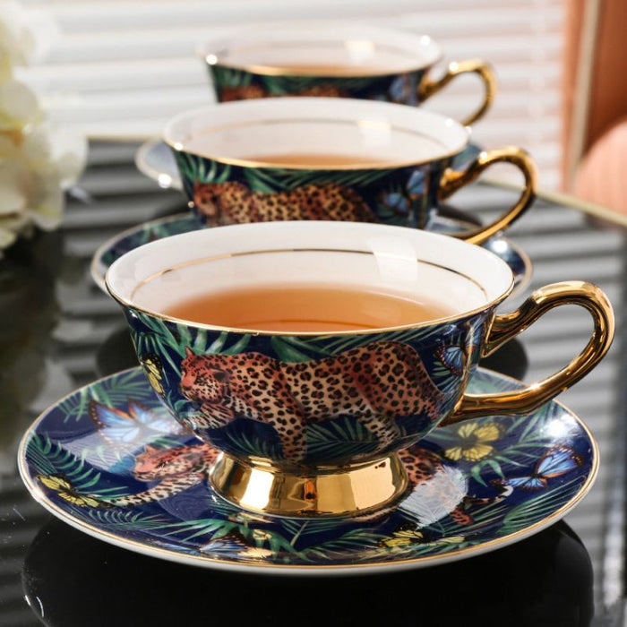 Leopard Golden Rim Bone China Coffee Cup Set-8