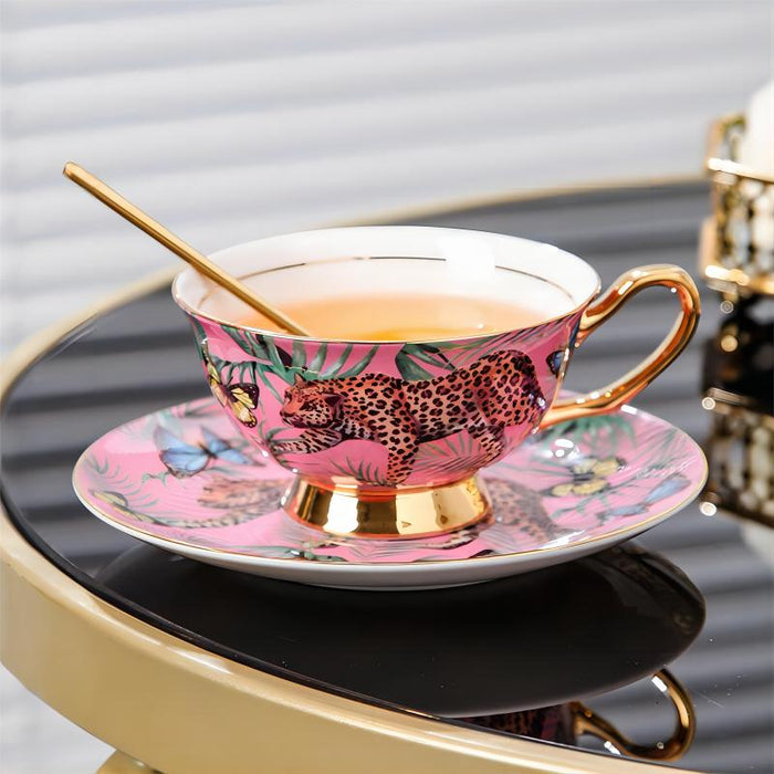 Leopard Golden Rim Bone China Coffee Cup Set-2