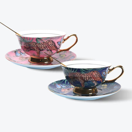 Leopard Golden Rim Bone China Coffee Cup Set-1