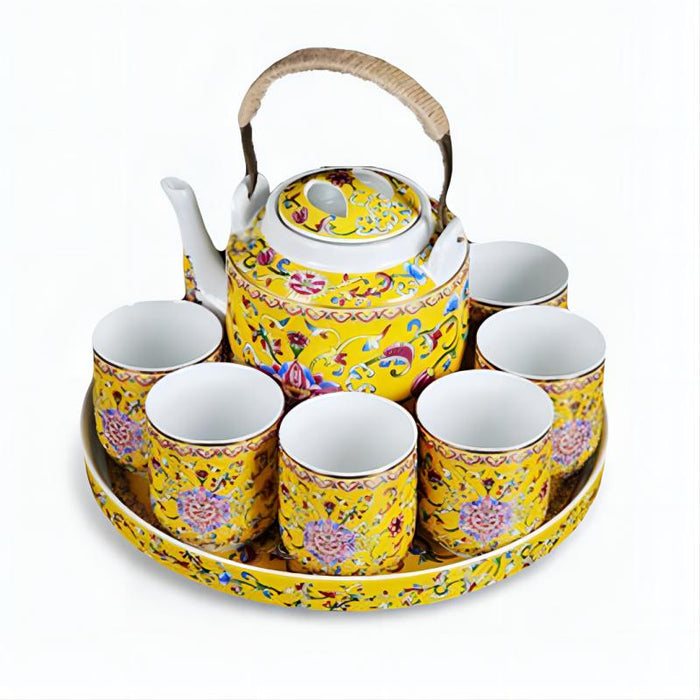 Enamel Flowers Kung Fu Tea Set