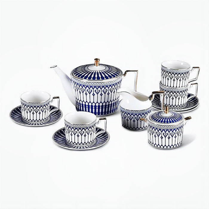 Gold Trim Blue Lined Afternoon Tea Set
