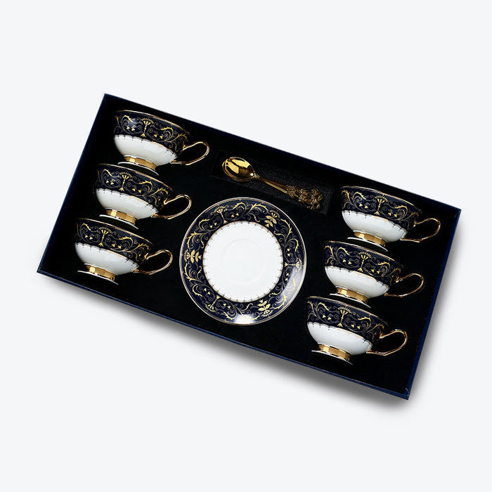 Black Golden Rim Bone China Coffee Cup and Saucer Set of 6