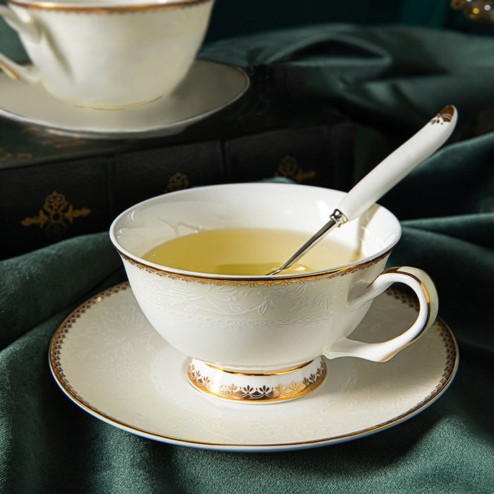 Sculpture With Golden Trim Bone China Cup And Saucer Set