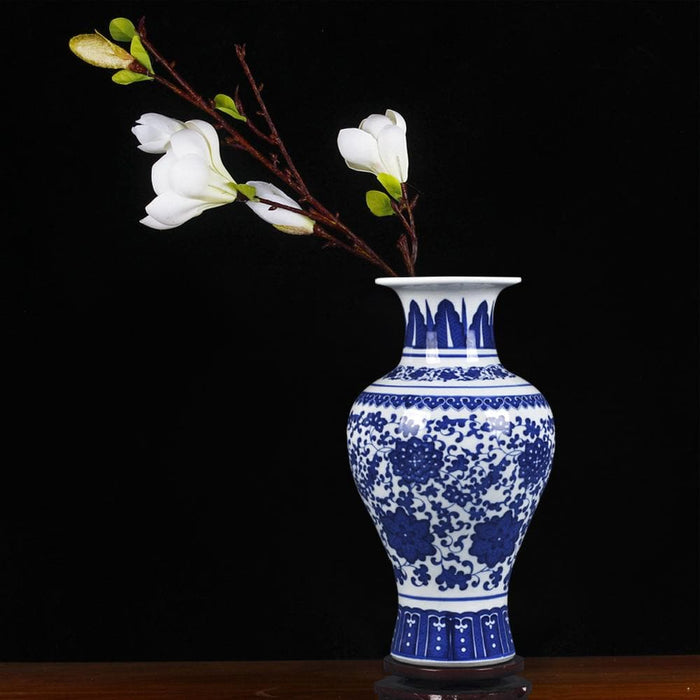 Blue Twig Lotus Porcelain Vase - HauSweet