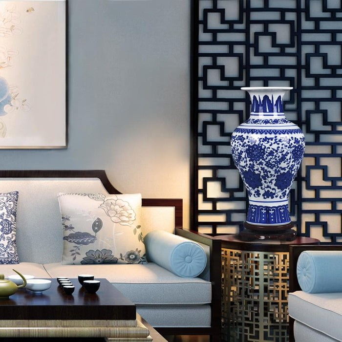 Blue Twig Lotus Porcelain Vase - HauSweet