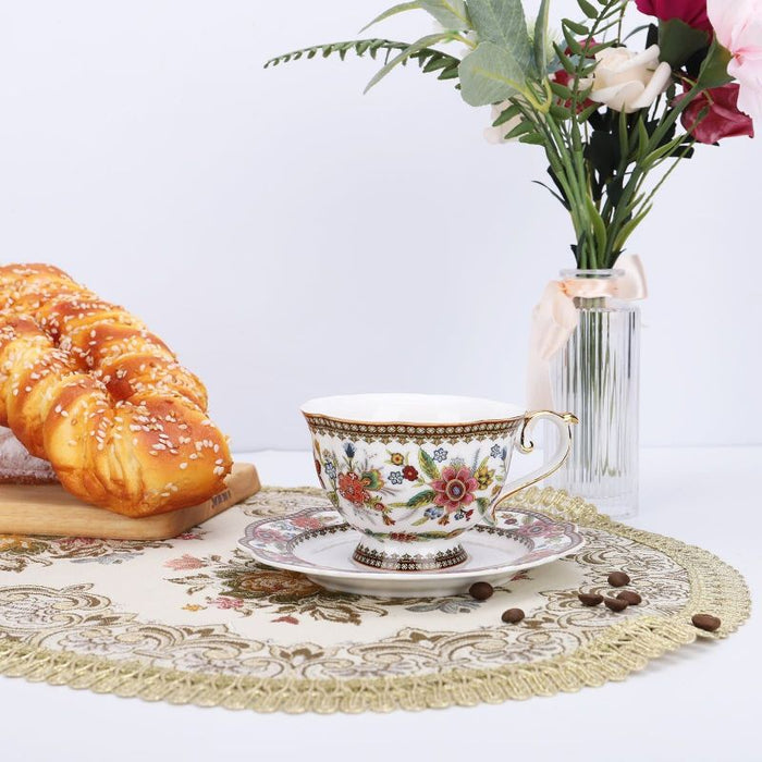 Vintage Flowers Bone China Coffee Cup