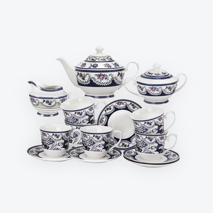 15 Pieces Blue Vintage China Tea Set - HauSweet