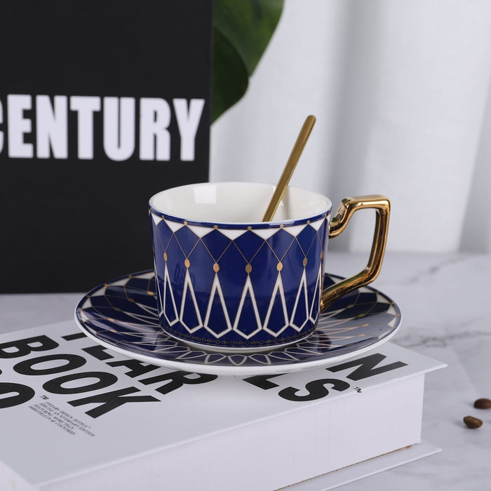 Blue Geometric Ceramic Coffee Cup - HauSweet