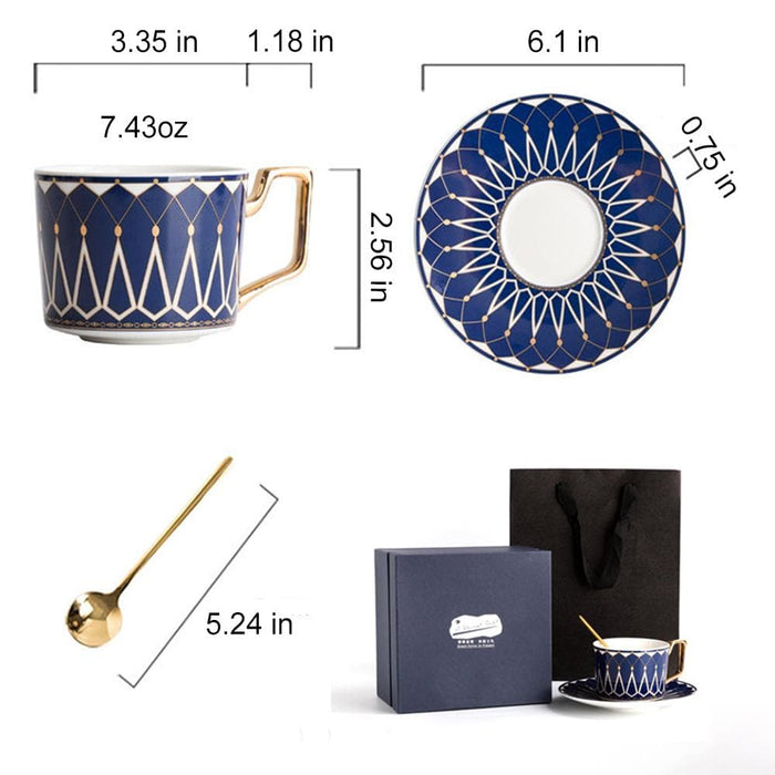 Blue Geometric Ceramic Coffee Cup - HauSweet