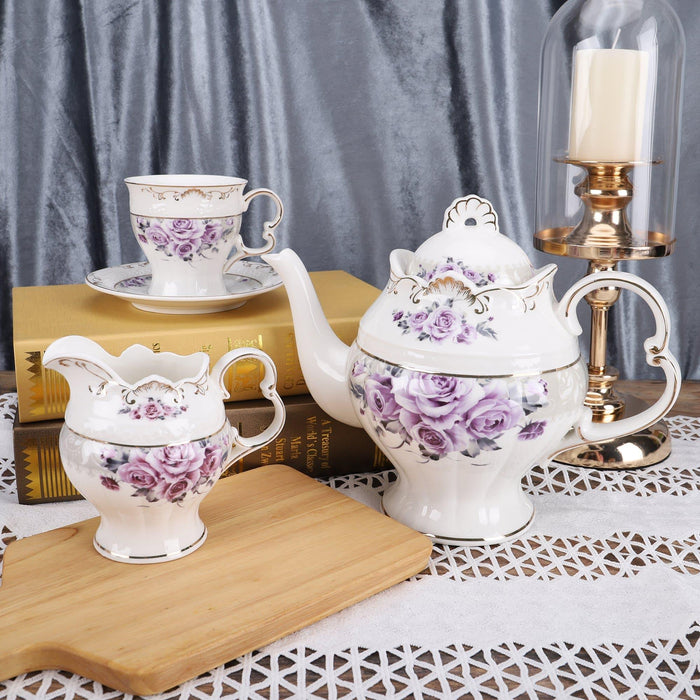 15 Pieces British Rose Porcelain Tea Set - HauSweet